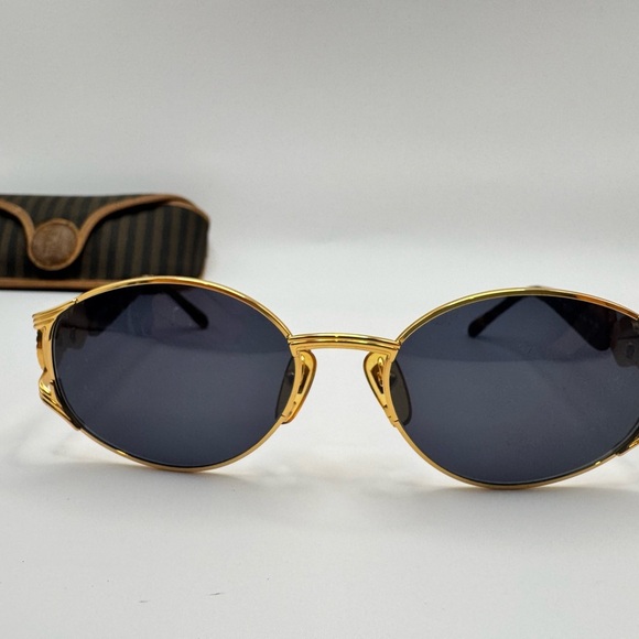 Fendi FS 261 Vintage Gold Oval Sunglasses Blue Lens Tortoise Italy w/ Case main image 10